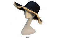 Wide Brim Straw Hat with Braided Straw Trim - Black - HT-6044BK